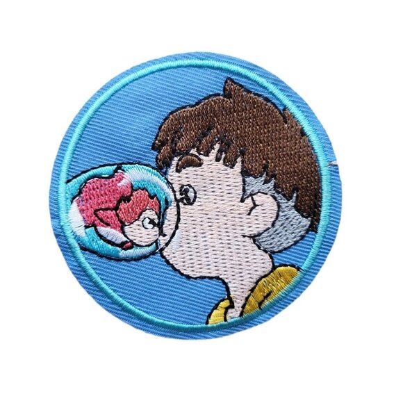 3/$15: Ponyo Studio Ghibli Movie Sosuke Kiss Round Embroidered Iron On Patch - Picture 1 of 1
